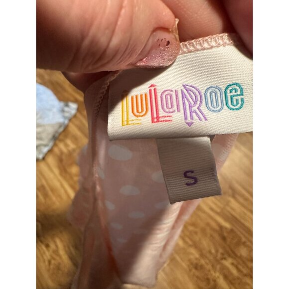 Lularoe Monroe Kimono Size S NWT Pink White Polka Dot Black Fringe Cover Up Disn - Picture 4 of 8